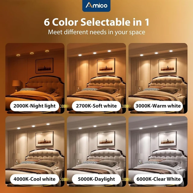 Alt view image 6 of 7 - Amico 5/6 inch LED Retrofit Recessed Can Lights with Night Light, 12 Pack