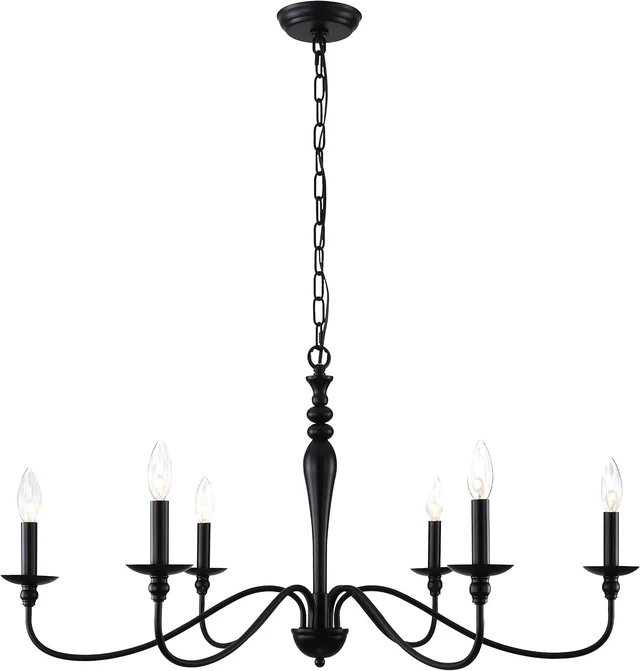 Alt view image 3 of 7 - PAPAYA Farmhouse Chandelier 6-Light Black Industrial Classic Candle Ceiling Rustic Pendant Lights Fixture for Dining Living Room Bedroom Kitchen Island Hanging Lighting