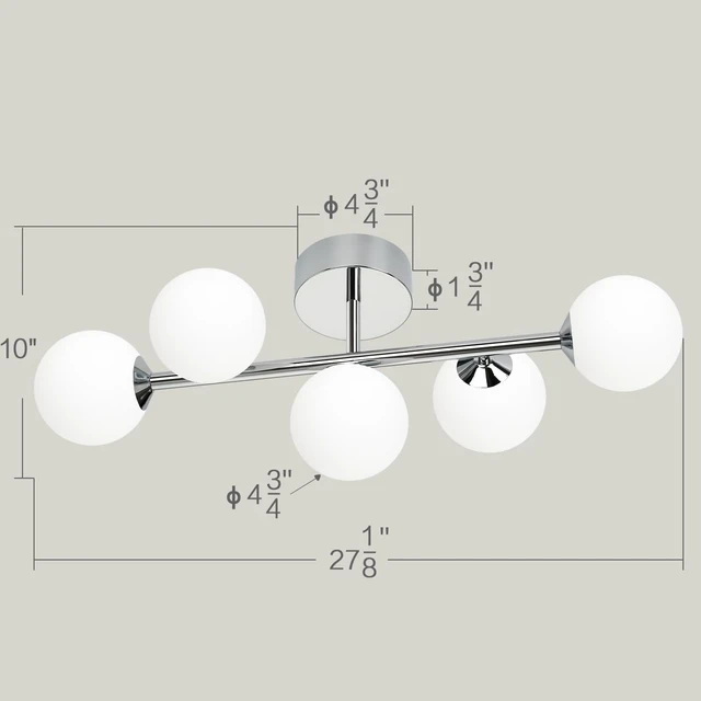 Alt view image 5 of 7 - Mid Century Modern Bathroom Vanity Lights - 5-Light Chrome Dimmable LED Fixtures with Frosted Milk Glass, Wall Sconces Included