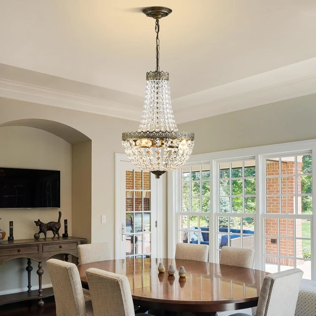 Alt view image 5 of 7 - French Empire Mini Crystal Chandelier Vintage Small Pendant Light D12.6 Farmhouse Ceiling Light Fixture for Bathroom Living Dining Room Bedroom Foyer, 4 Lights Antique Brass Finish,E12