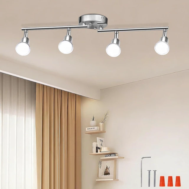 Main image of AIBOO 4-Light Adjustable Dimmable Track Lighting Kit, Flexible Foldable Arms,Satin Nickel Kitchen,Hallyway Bed Room Lighting Fixture, GU10 Base Bulbs not Included