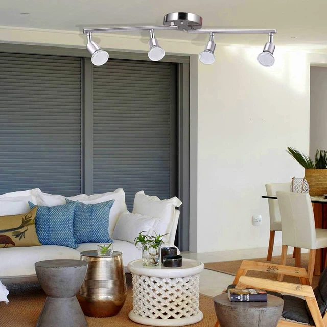 Alt view image 7 of 7 - AIBOO 4-Light Adjustable Dimmable Track Lighting Kit, Flexible Foldable Arms,Satin Nickel Kitchen,Hallyway Bed Room Lighting Fixture, GU10 Base Bulbs not Included