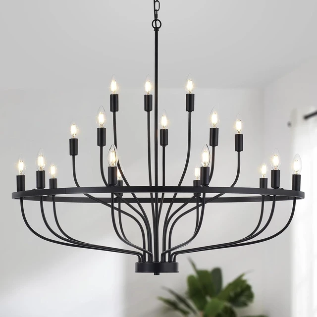 Main image of 39.4" Large Black Chandelier, 18-Light Industrial Candle Fixture