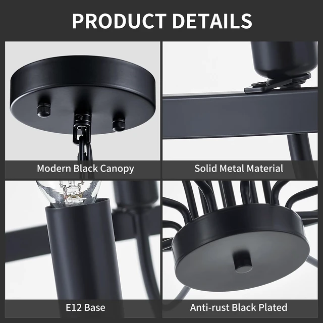 Alt view image 4 of 7 - 39.4" Large Black Chandelier, 18-Light Industrial Candle Fixture