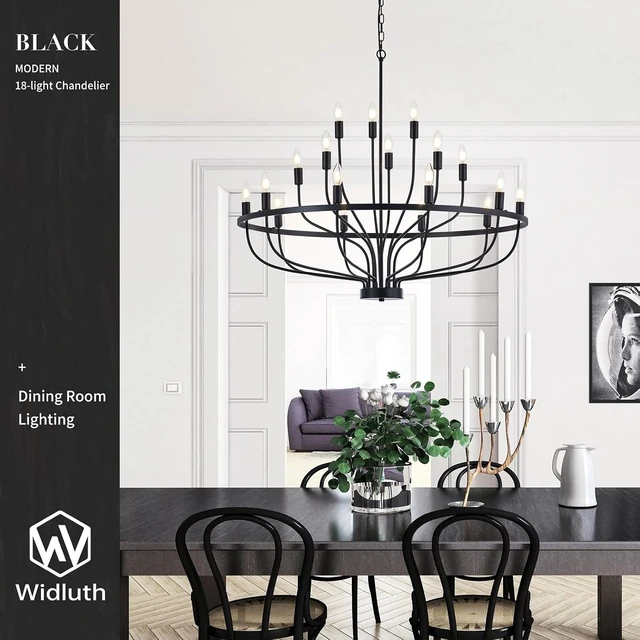 Alt view image 2 of 7 - 39.4" Large Black Chandelier, 18-Light Industrial Candle Fixture