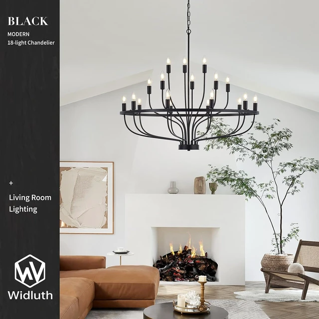 Alt view image 5 of 7 - 39.4" Large Black Chandelier, 18-Light Industrial Candle Fixture