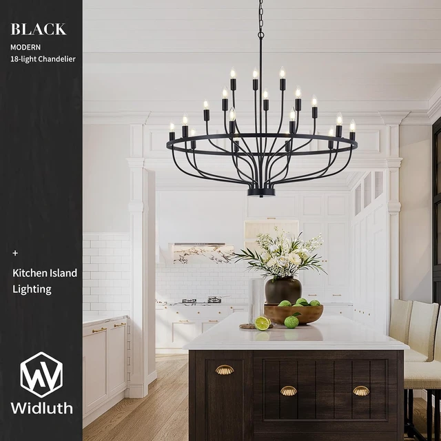 Alt view image 6 of 7 - 39.4" Large Black Chandelier, 18-Light Industrial Candle Fixture