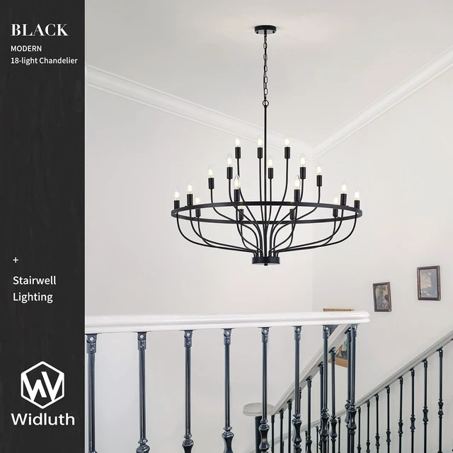 Alt view image 7 of 7 - 39.4" Large Black Chandelier, 18-Light Industrial Candle Fixture