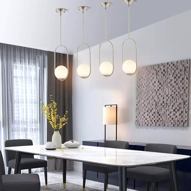 Alt view image 3 of 7 - BYOLIIMA Modern Globe Pendant Light Brushed Nickel Chandelier 1-Light Mid Century Ceiling Hanging Lighting Fixture White Globe Glass Shades for Kitchen Island Dining Room Bedroom (2 Pack)