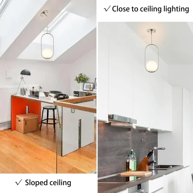 Alt view image 6 of 7 - BYOLIIMA Modern Globe Pendant Light Brushed Nickel Chandelier 1-Light Mid Century Ceiling Hanging Lighting Fixture White Globe Glass Shades for Kitchen Island Dining Room Bedroom (2 Pack)