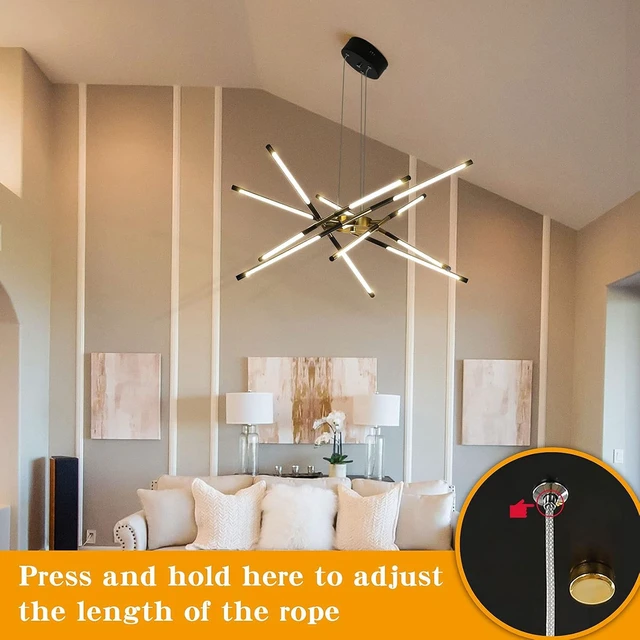 Alt view image 2 of 7 - Black and Gold Chandelier,Modern Sputnik Chandelier LED Chandeliers Ceiling Light Easy to Install Pendant Lights New Art Hanging Lamps for Dining Room,Kitchen,Bedroom,Living Room (12 Heads )
