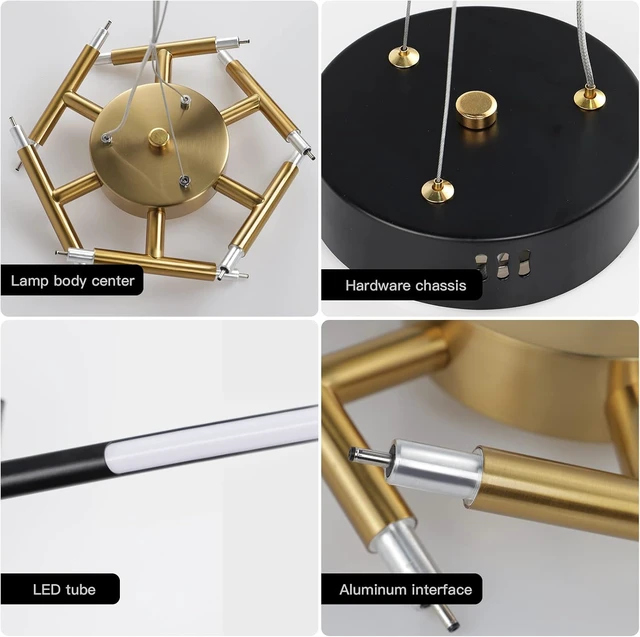 Alt view image 3 of 7 - Black and Gold Chandelier,Modern Sputnik Chandelier LED Chandeliers Ceiling Light Easy to Install Pendant Lights New Art Hanging Lamps for Dining Room,Kitchen,Bedroom,Living Room (12 Heads )