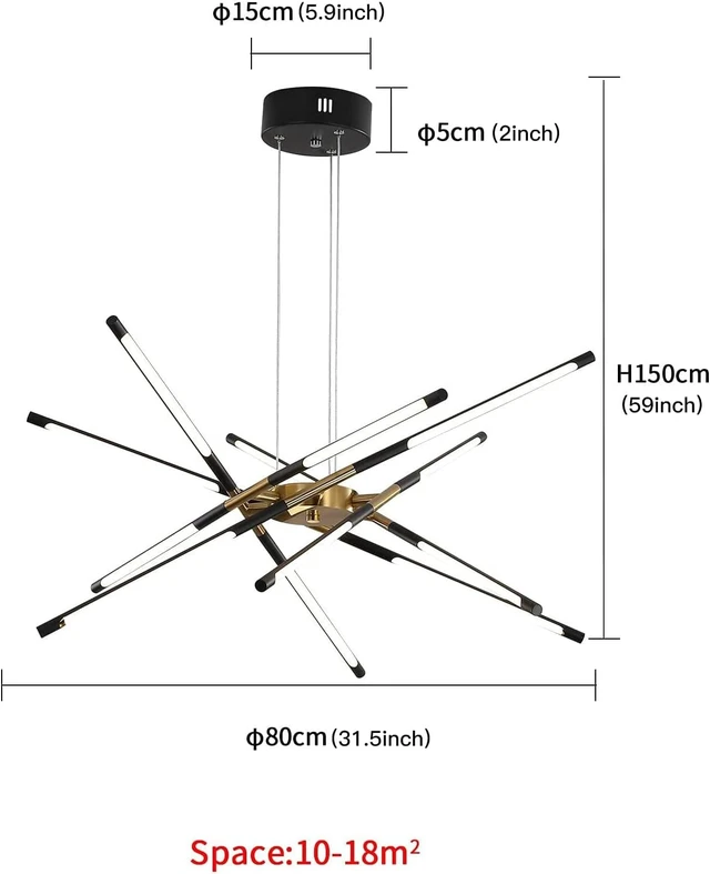 Alt view image 4 of 7 - Black and Gold Chandelier,Modern Sputnik Chandelier LED Chandeliers Ceiling Light Easy to Install Pendant Lights New Art Hanging Lamps for Dining Room,Kitchen,Bedroom,Living Room (12 Heads )
