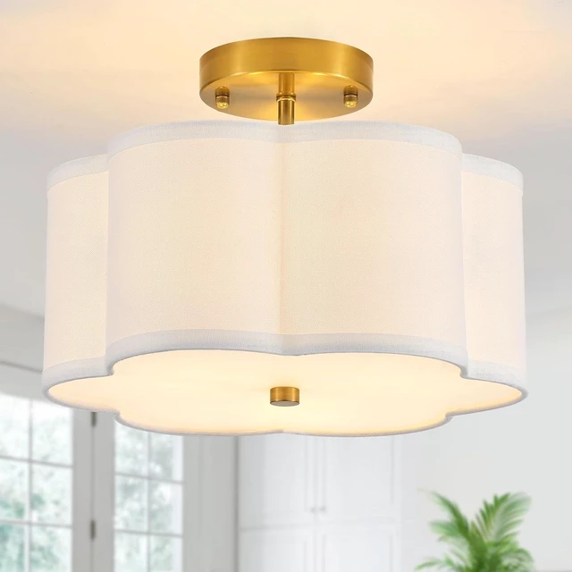 Main image of 12.9" Gold Semi Flush Mount Ceiling Light, Linen 3-Light Fixture