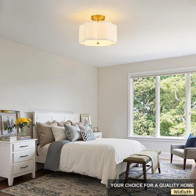 Alt view image 2 of 7 - 12.9" Gold Semi Flush Mount Ceiling Light, Linen 3-Light Fixture