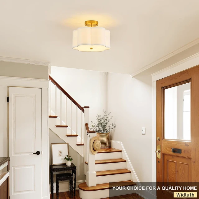 Alt view image 7 of 7 - 12.9" Gold Semi Flush Mount Ceiling Light, Linen 3-Light Fixture