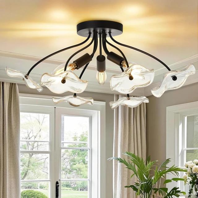 Main image of Semi Flush Mount Ceiling Light Fixture, 3-Light Modern Black Ceiling Light