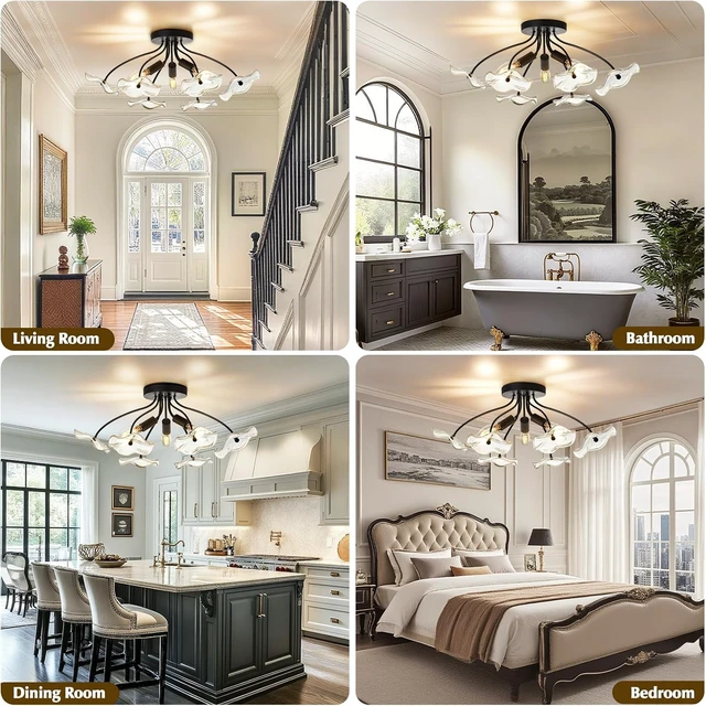 Alt view image 5 of 7 - Semi Flush Mount Ceiling Light Fixture, 3-Light Modern Black Ceiling Light