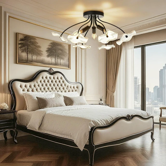 Alt view image 6 of 7 - Semi Flush Mount Ceiling Light Fixture, 3-Light Modern Black Ceiling Light