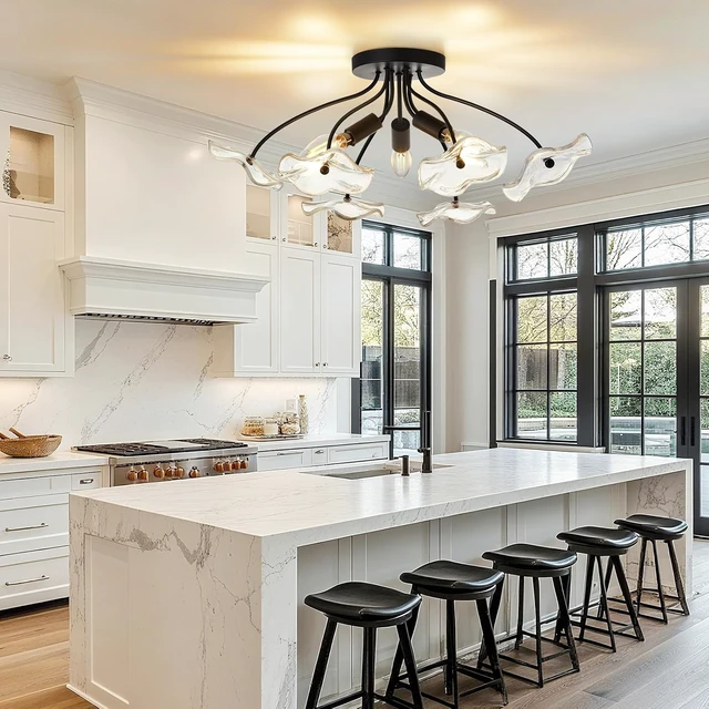 Alt view image 7 of 7 - Semi Flush Mount Ceiling Light Fixture, 3-Light Modern Black Ceiling Light