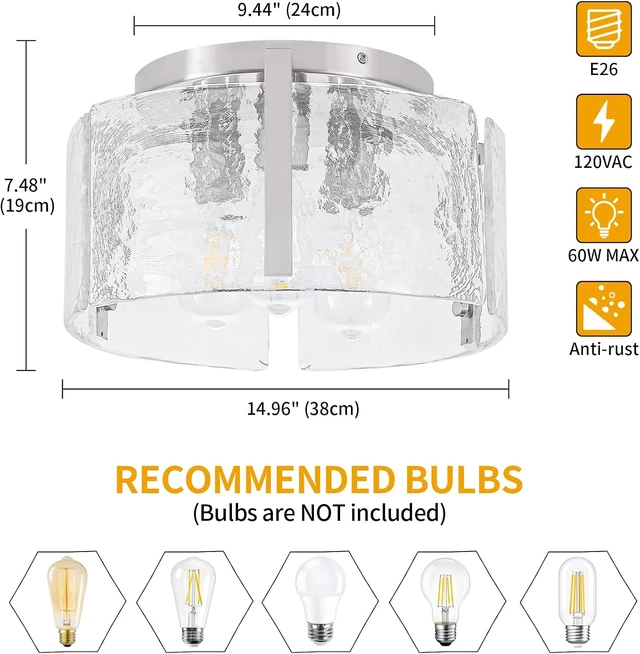Alt view image 5 of 7 - Modern Brushed Nickel Semi Flush Mount Ceiling Light 3 Lights Ceiling Lamp