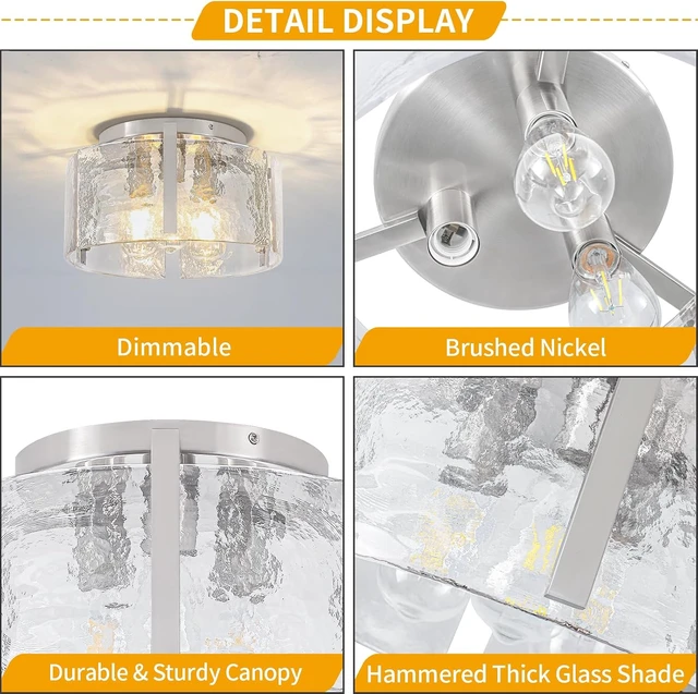 Alt view image 6 of 7 - Modern Brushed Nickel Semi Flush Mount Ceiling Light 3 Lights Ceiling Lamp