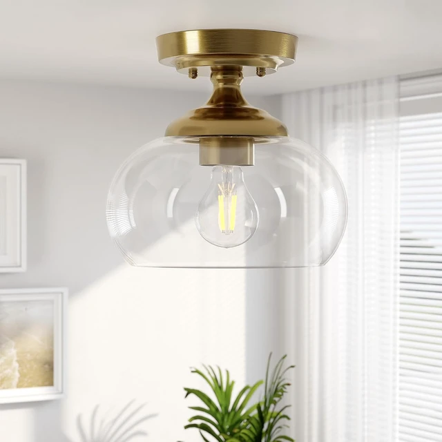 Alt view image 2 of 7 - VONLUCE Industrial Semi Flush Mount Ceiling Light, Brushed Gold