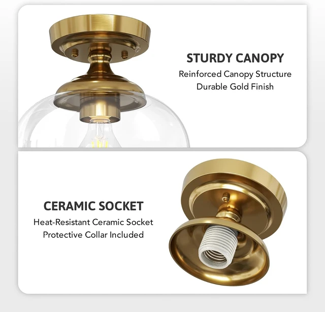 Alt view image 4 of 7 - VONLUCE Industrial Semi Flush Mount Ceiling Light, Brushed Gold