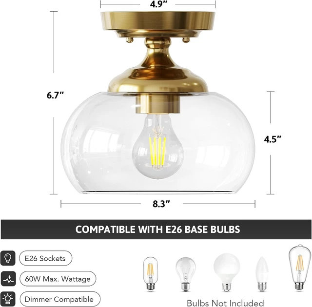Alt view image 5 of 7 - VONLUCE Industrial Semi Flush Mount Ceiling Light, Brushed Gold