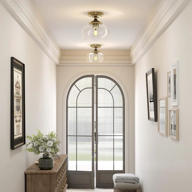 Alt view image 6 of 7 - VONLUCE Industrial Semi Flush Mount Ceiling Light, Brushed Gold