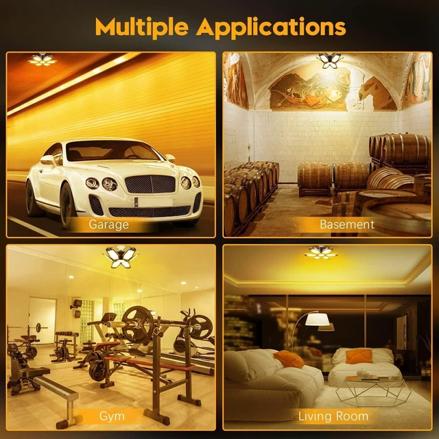 Alt view image 5 of 5 - TANBABY 2 Pack Warm Garage Lights, Deformable Ceiling Light, 12000LM 3000K