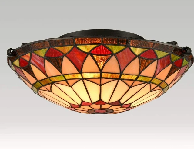 Main image of EUL Vintage Tiffany Style Mission Semi Flush Mount Ceiling Light 15.7" Antique Art Colorful Glass Shade 3 Lights