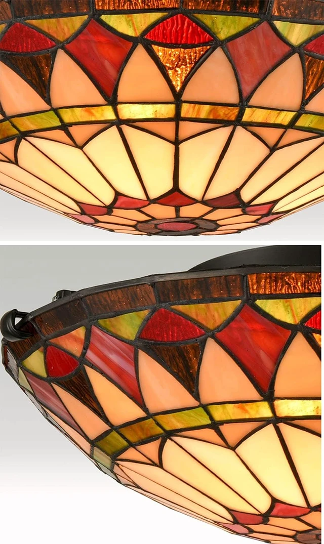 Alt view image 5 of 7 - EUL Vintage Tiffany Style Mission Semi Flush Mount Ceiling Light 15.7" Antique Art Colorful Glass Shade 3 Lights