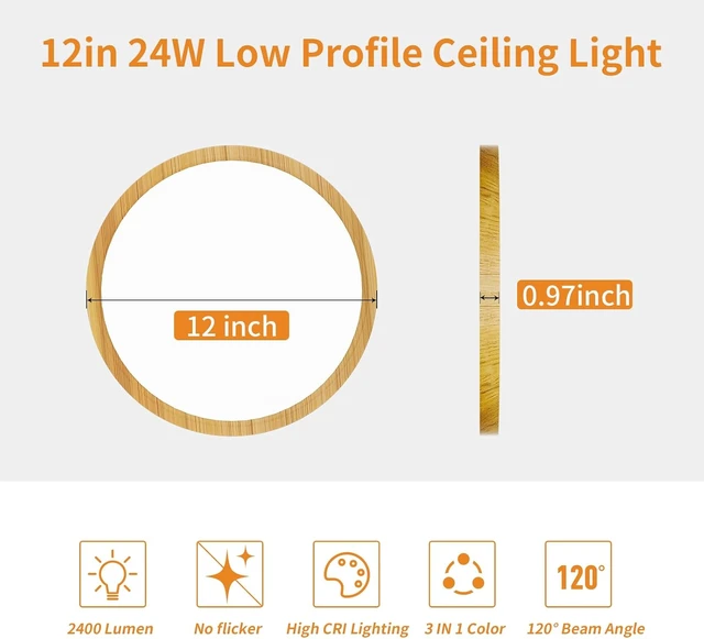 Alt view image 4 of 7 - Flush Mount Ceiling Light Fixture Wood Grain 12 Inch 24W