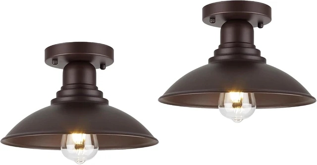 Main image of GOLDHILL 10.5" Semi Flush Mount Barn Light 2-Pack, Rust-Proof Metal Ceiling Fixture Set, Vintage Farmhouse Lighting for Garage, Porch & Mudroom, Damp Rated