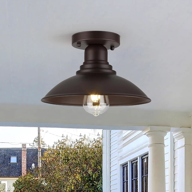 Alt view image 2 of 7 - GOLDHILL 10.5" Semi Flush Mount Barn Light 2-Pack, Rust-Proof Metal Ceiling Fixture Set, Vintage Farmhouse Lighting for Garage, Porch & Mudroom, Damp Rated