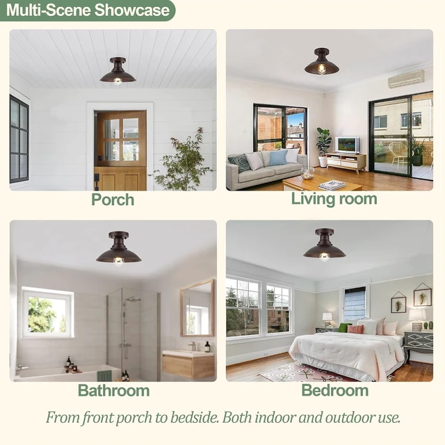Alt view image 6 of 7 - GOLDHILL 10.5" Semi Flush Mount Barn Light 2-Pack, Rust-Proof Metal Ceiling Fixture Set, Vintage Farmhouse Lighting for Garage, Porch & Mudroom, Damp Rated