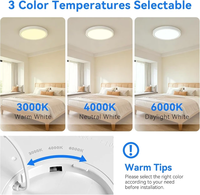 Alt view image 2 of 7 - 6PK 15.8 inch LED Flush Mount Ceiling Light Fixture,36W 3600LM,3000K/4000K/6000K CCTSelectable Super Slim LED Ceiling Light ,Close to Ceiling Round Flat Panel light for Bedroom,Kitchen,Hallway,White