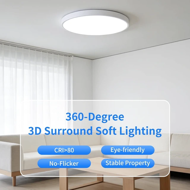 Alt view image 4 of 7 - 6PK 15.8 inch LED Flush Mount Ceiling Light Fixture,36W 3600LM,3000K/4000K/6000K CCTSelectable Super Slim LED Ceiling Light ,Close to Ceiling Round Flat Panel light for Bedroom,Kitchen,Hallway,White