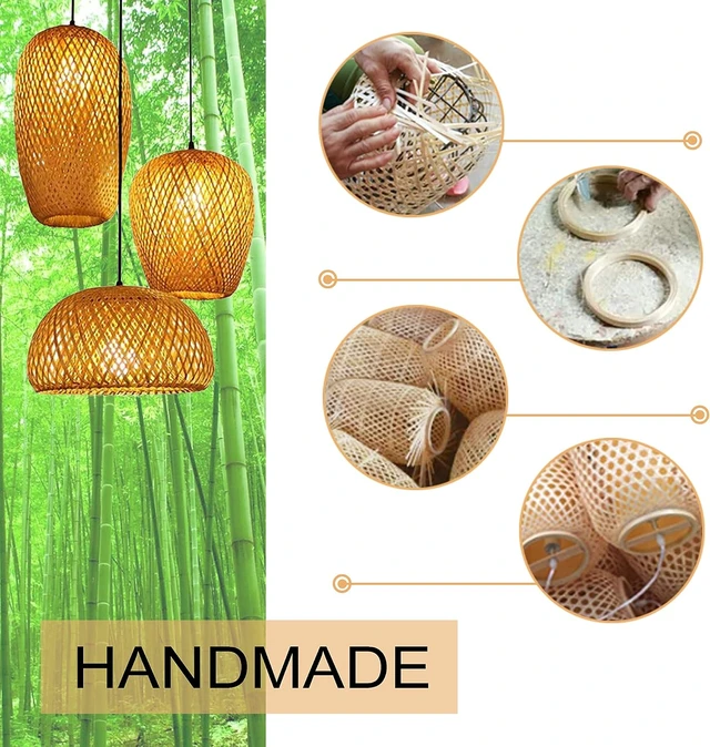 Alt view image 4 of 7 - Bamboo Pendant Light, 3 Headlights Retro Japanese Style E27 Natural Bamboo Chandelier Hanging Light Ceiling Lighting Fixture for Living Room Bedroom Restaurant Cafe Teahouse Bar Dining Room Club
