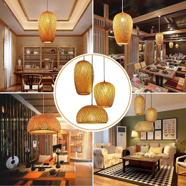Alt view image 7 of 7 - Bamboo Pendant Light, 3 Headlights Retro Japanese Style E27 Natural Bamboo Chandelier Hanging Light Ceiling Lighting Fixture for Living Room Bedroom Restaurant Cafe Teahouse Bar Dining Room Club