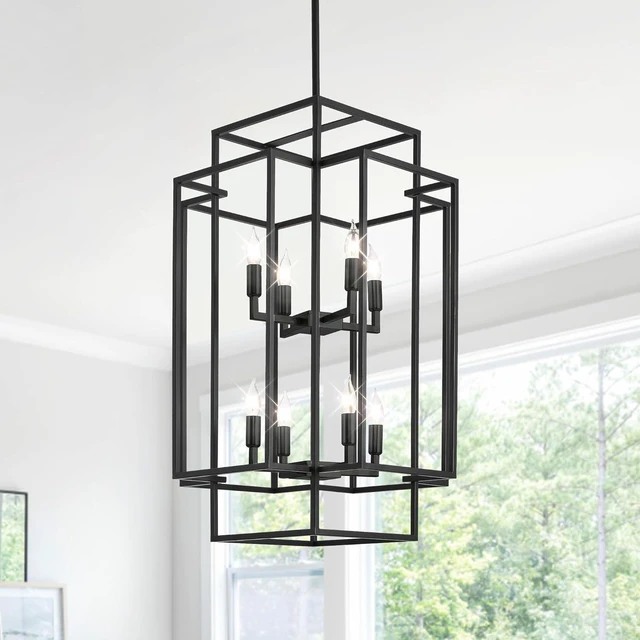 Main image of WJShome Modern Black Chandelier, 31.5" Large Chandeliers for High Ceilings, 8-Light Tiered Lantern Pendant Light, Farmhouse Foyer Lighting Fixtures, for Living Room, Staircase, Entryway