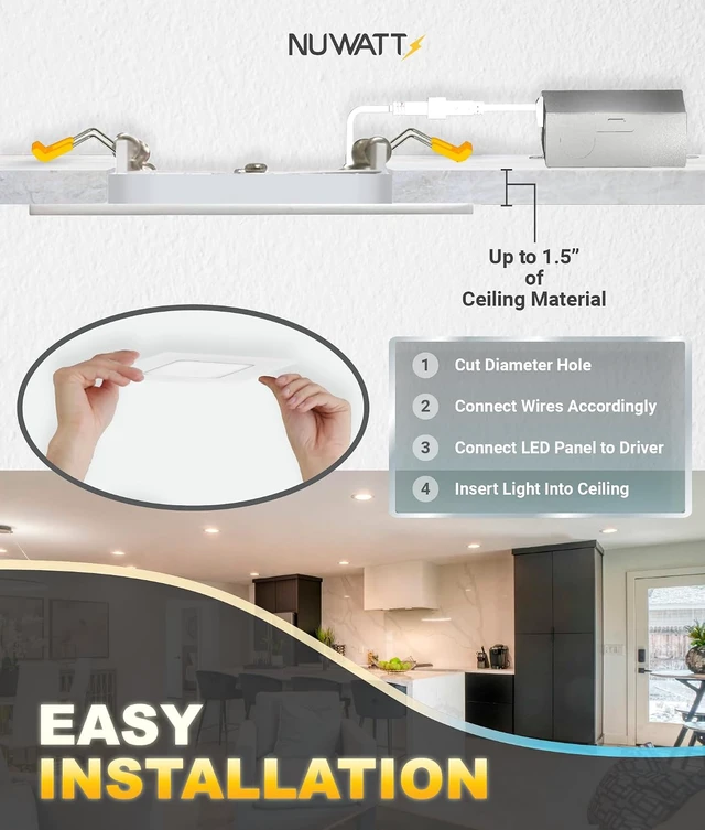 Alt view image 6 of 7 - NUWATT 12 Pack Canless 6 Inch LED Square Recessed Lighting 2700K-5000K, ETL