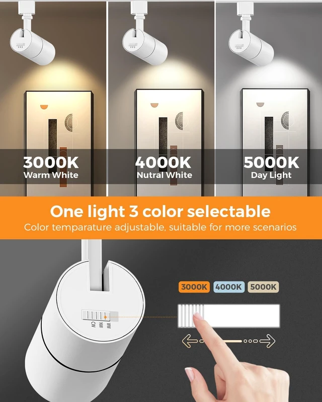 Alt view image 3 of 7 - VANoopee 3-Color Zoomable 10W LED Track Lighting Heads H Type, White 6 Pack