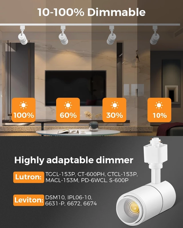 Alt view image 4 of 7 - VANoopee 3-Color Zoomable 10W LED Track Lighting Heads H Type, White 6 Pack