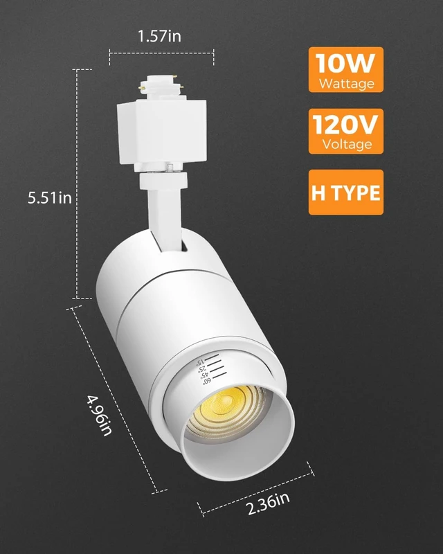 Alt view image 7 of 7 - VANoopee 3-Color Zoomable 10W LED Track Lighting Heads H Type, White 6 Pack