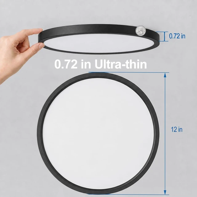 Alt view image 4 of 7 - 6 Pack 12 Inch LED Flush Mount Ceiling Light, 24W 2640LM & 5 CCT Selectable (2700K-6500K), 0.72 Ultra-Thin Hardwired LED Fixtures for Bedroom Kitchen Hallway Closet Laundry,Black