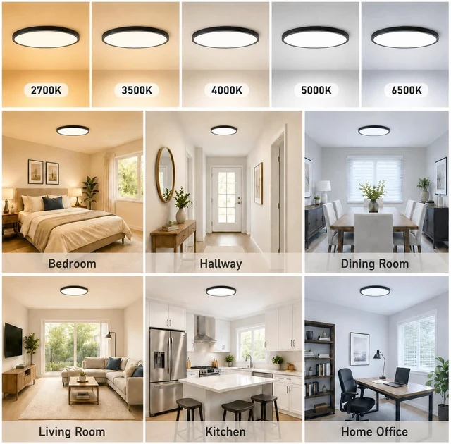 Alt view image 3 of 7 - 6 Pack 12 Inch LED Flush Mount Ceiling Light, 24W 2640LM & 5 CCT Selectable (2700K-6500K), 0.72 Ultra-Thin Hardwired LED Fixtures for Bedroom Kitchen Hallway Closet Laundry,Black
