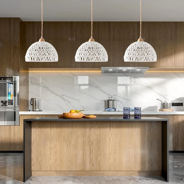 Alt view image 7 of 7 - Plug in Pendant Light, Hanging Lamp with Plug in Cord, Hand Woven Rattan Lamp Shade, 15FT Hemp Rope Pendant Lamp Cord with On/Off Switch, Boho Hanging Lights Fixture for Living Room Bedroom