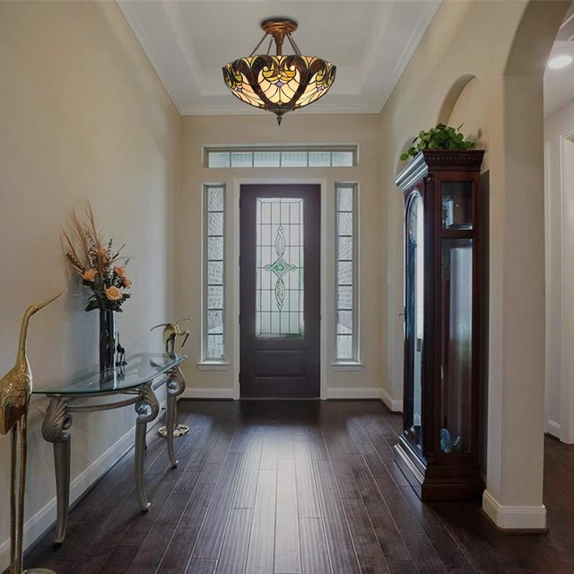 Alt view image 2 of 7 - Tiffany Ceiling Light Victorian Style Stained Glass Semi Flushmount